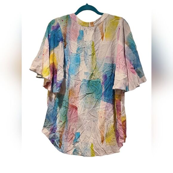 Jams World Ice Pop Flutter Sleeve Hawaiian Rayon Popover Blouse, Art-to-Wear | M - Picture 6 of 9